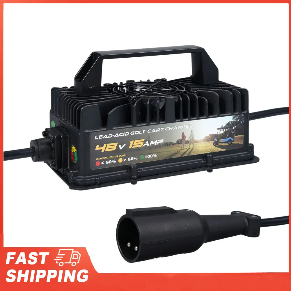

Зарядное устройство для свинцово-кислотных аккумуляторов 48 В, 15 А, зарядное устройство для гольф-кара с 3-контактной круглой вилкой, замена для клубного автомобиля