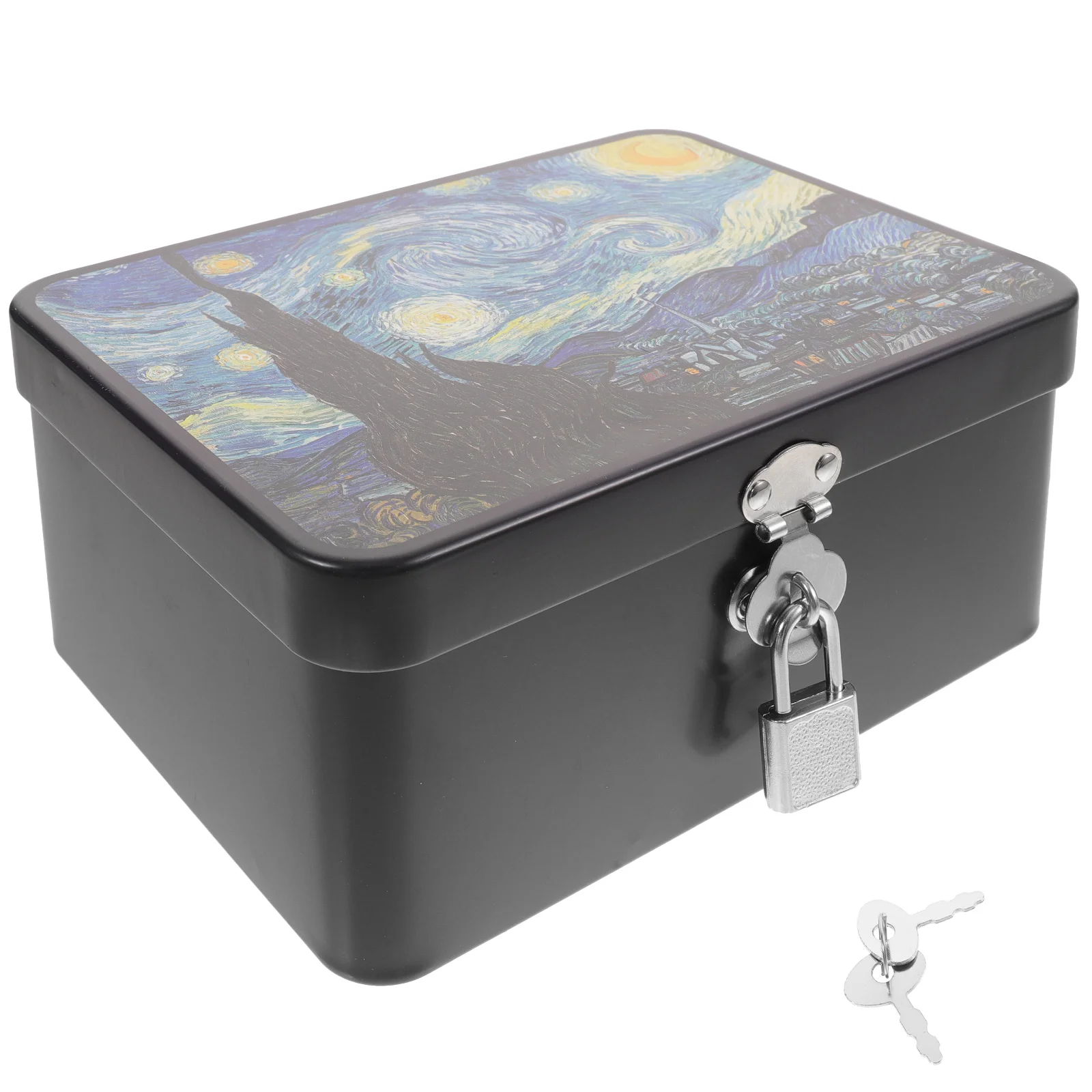 Storage Tin with Lock Box Jewelry Boxes Display Case Decorate Fabric Bin Lid Tinplate Containers