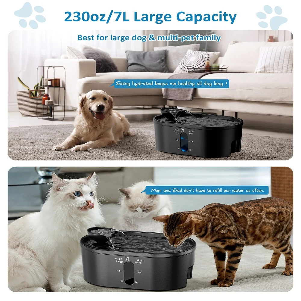 Cat Water Fountain Autom Loop Filtering Drinker Dog Water Dispenser 7L Large Capacity Cats Dogs Pets Fountain