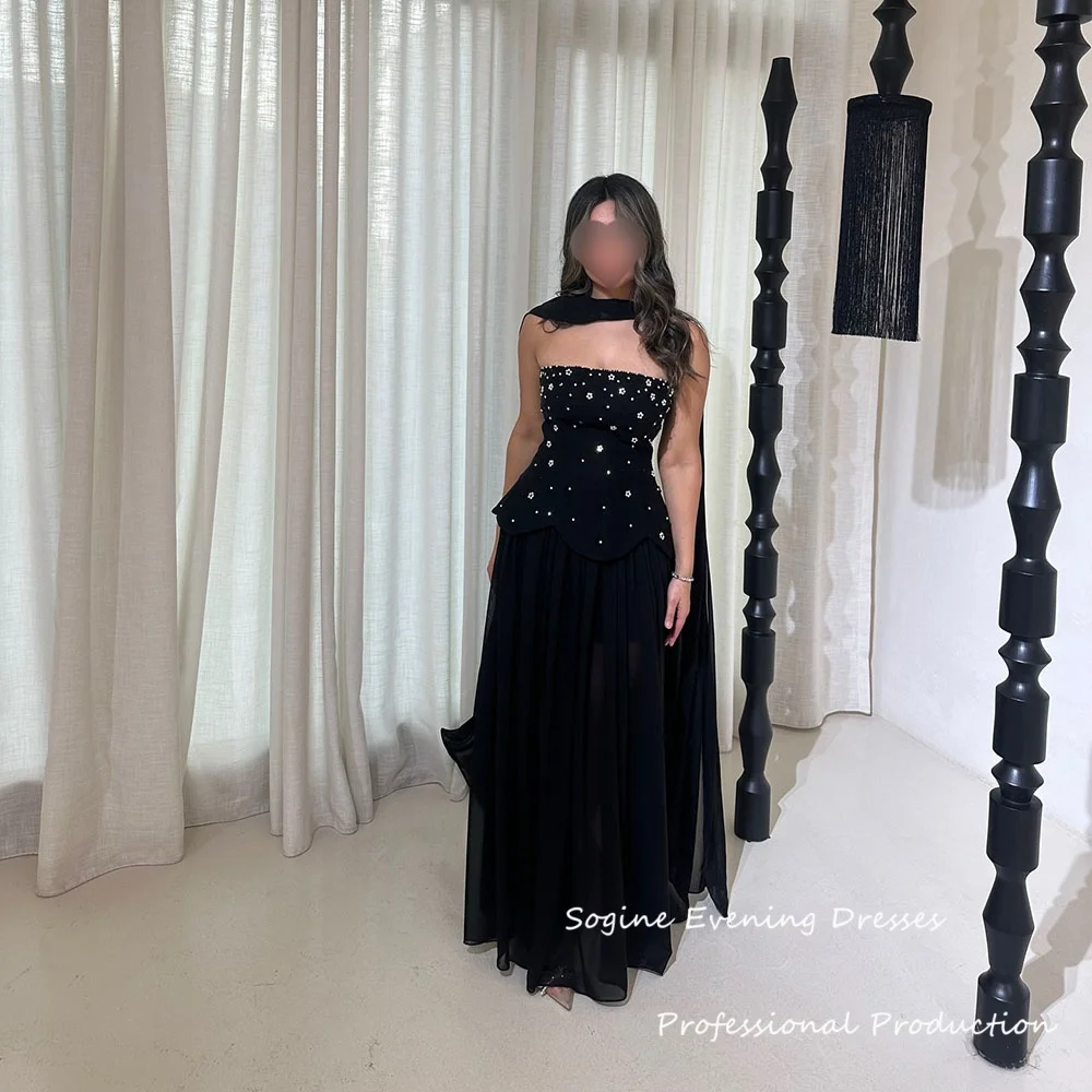 스카프가 달린 쉬폰 이브닝 드레스 맞춤형 스트랩리스 롱 머메이드 프롬 드레스 크리스탈 장식된 이브닝 드레스