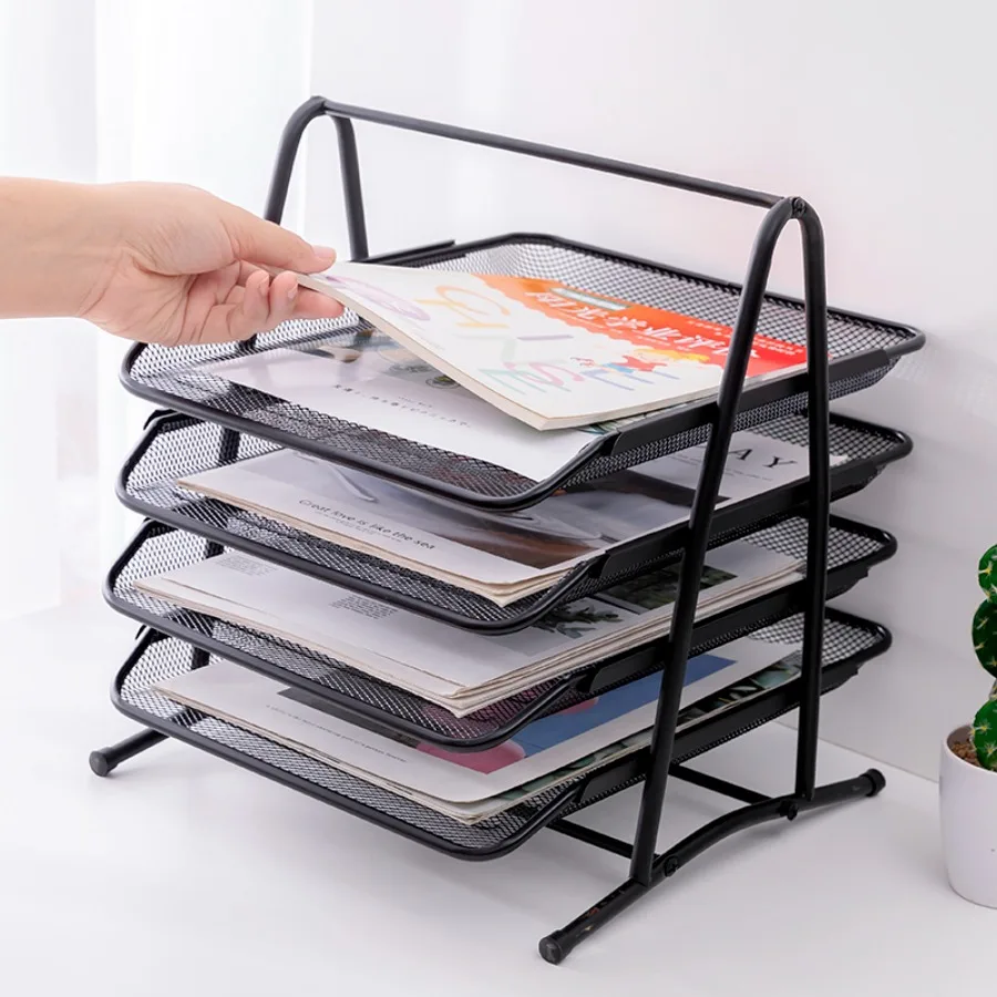 Iron mesh four-layer file rack, file tray file frame, data column, magazine column, bookshelf multi-layer shelf