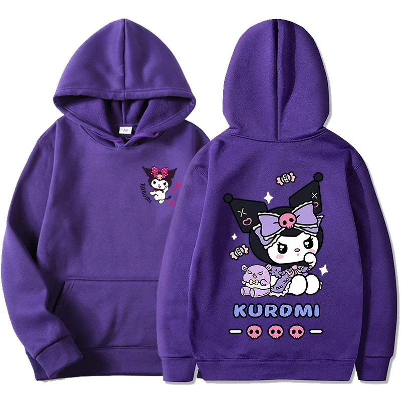 Kuromi Cinnamoroll Fleece Hoodies Men Women Long Sleeve Sweaters Clothing Round Neck Sweatshirts Bottom Shirts Pullovers Tops