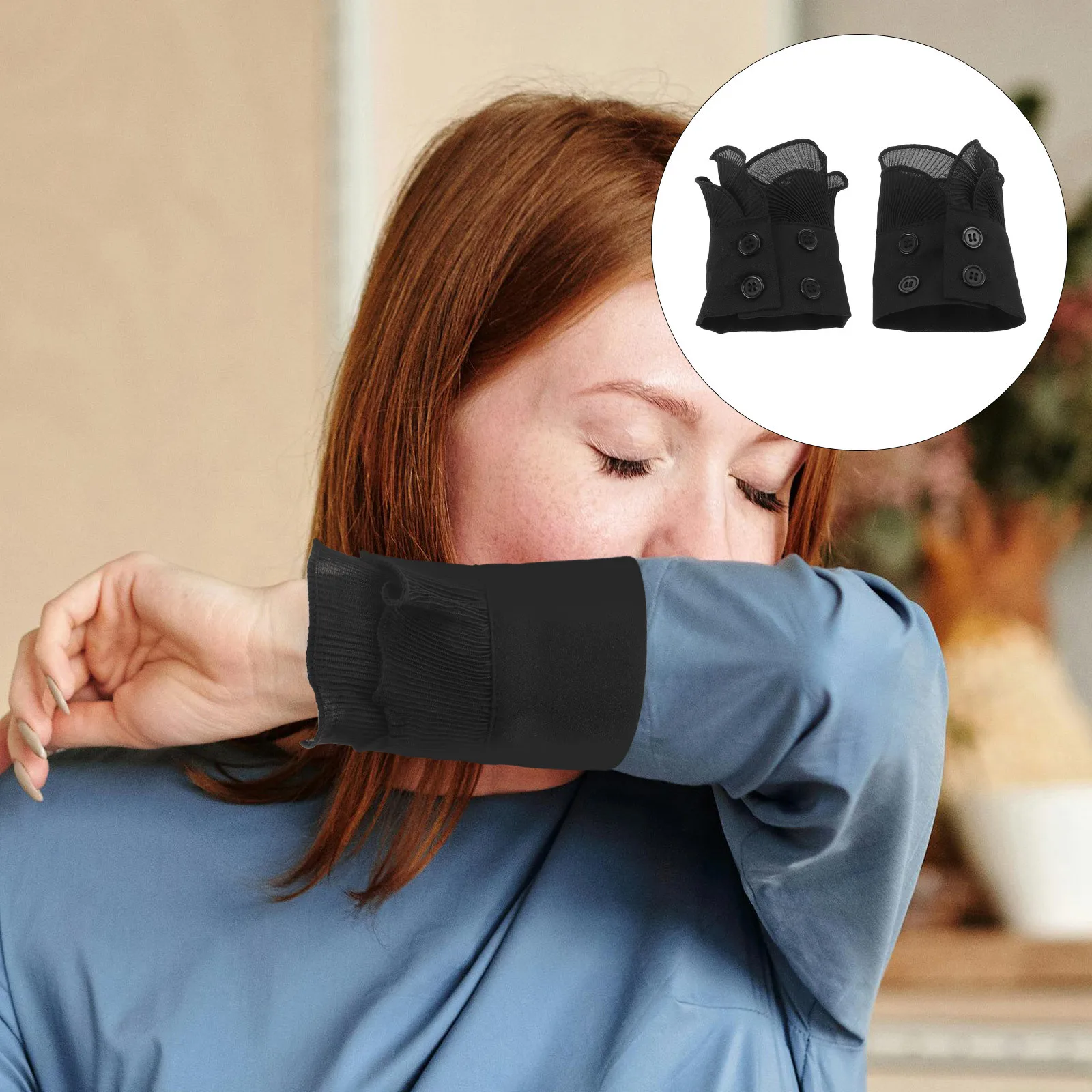 

1 Pair Decorative Fake Cuffs Detachable Wrist Sleeves For Women Black Removable Sleeve Cuffs Wedding Party Masquerade Outfit