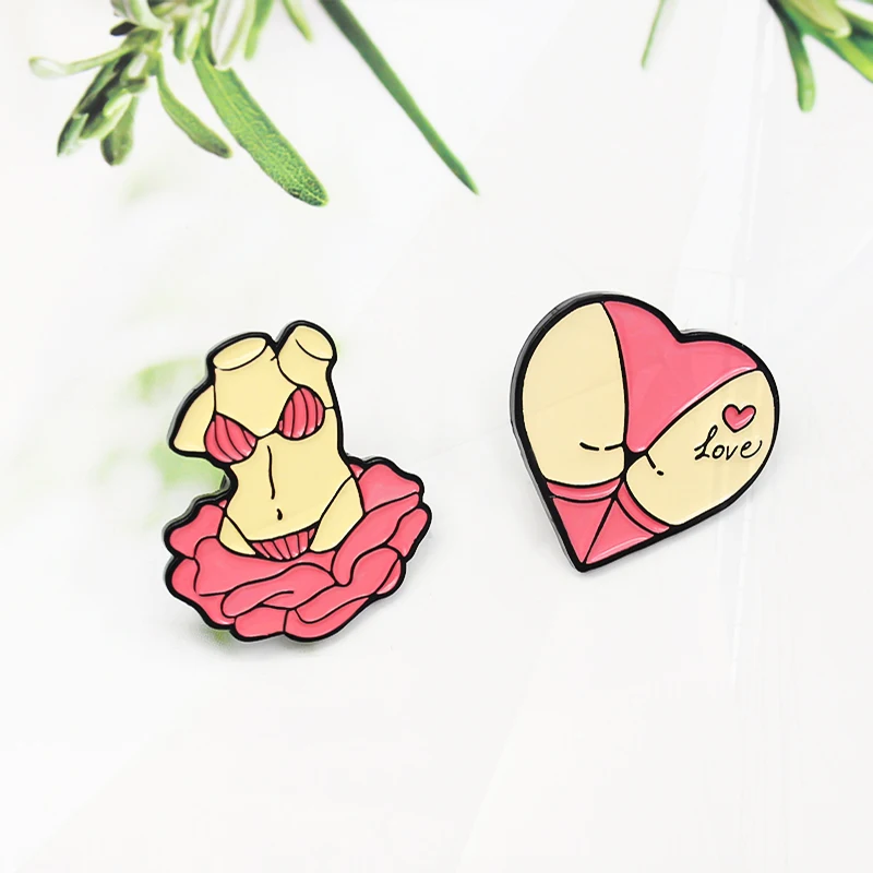 Flower Girl Sculpture Enamel Pins Badge Pin Jewelry For Couple Best Friend Pinsk Body Statue  Pines LOVE Pinsk Heart Butt Rose