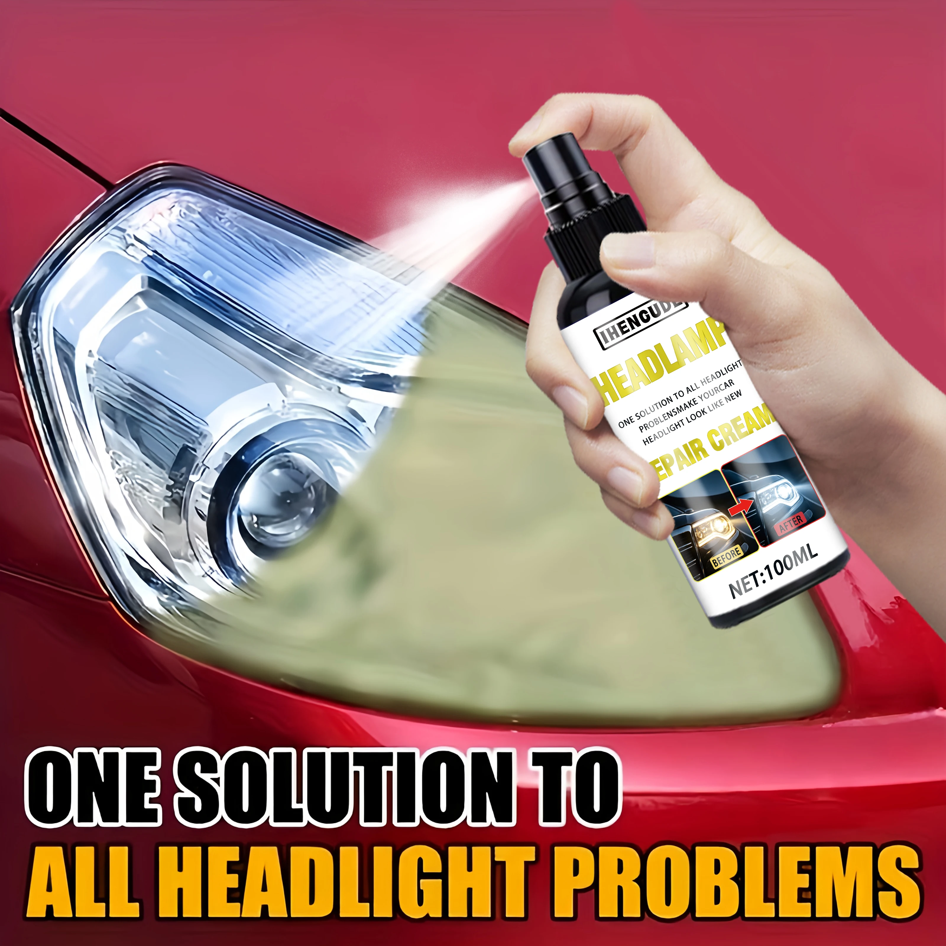 100ml Ceramic Headlight Restoration Spray, Premium Car Headlight Repair Tool - Removes Yellowing and Oxidation, Restores Clarity