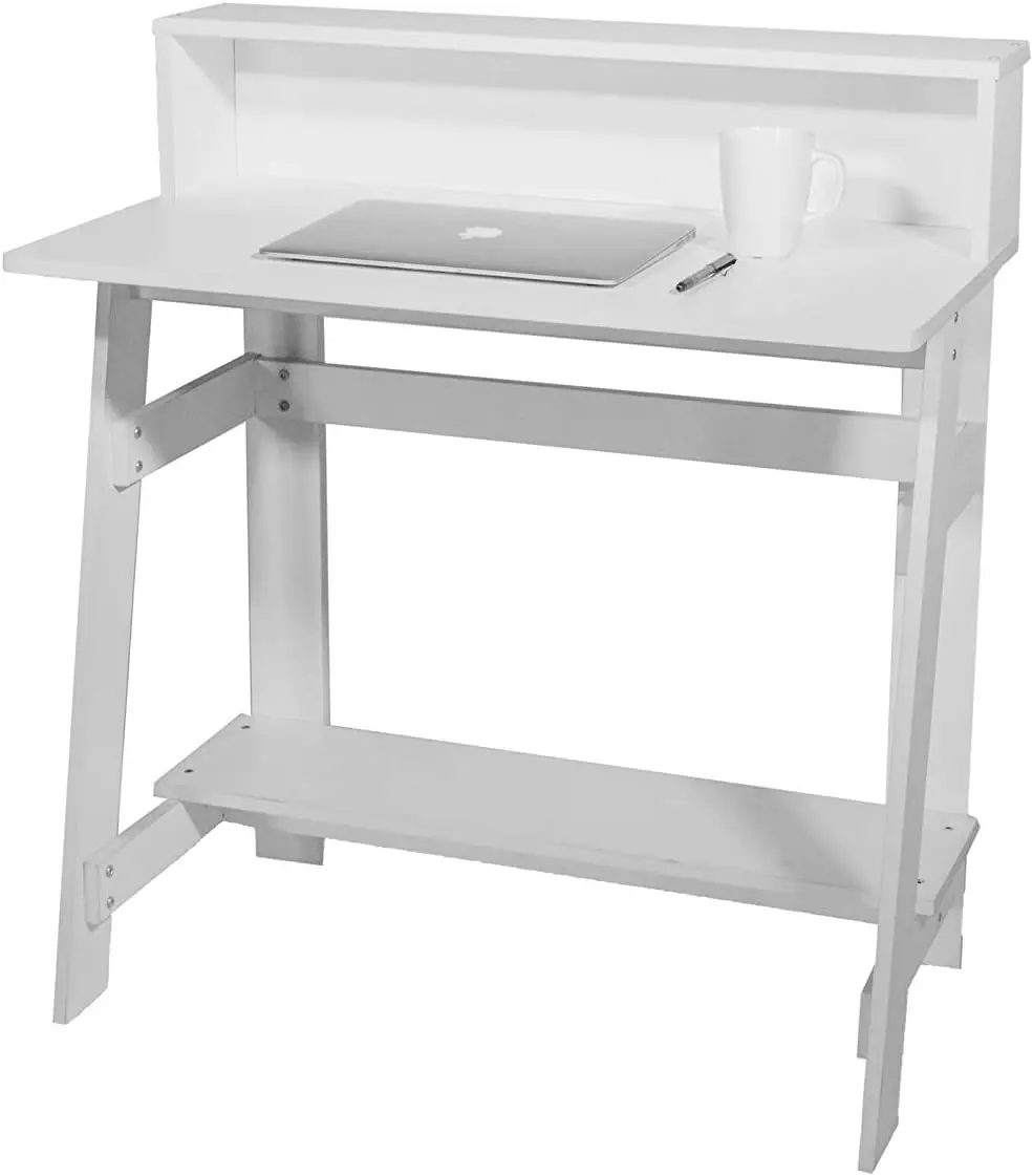 Lennox Hutch Computer Desk White Finish Organize your Workspace Efficiently with this Stylish Home Office Desk