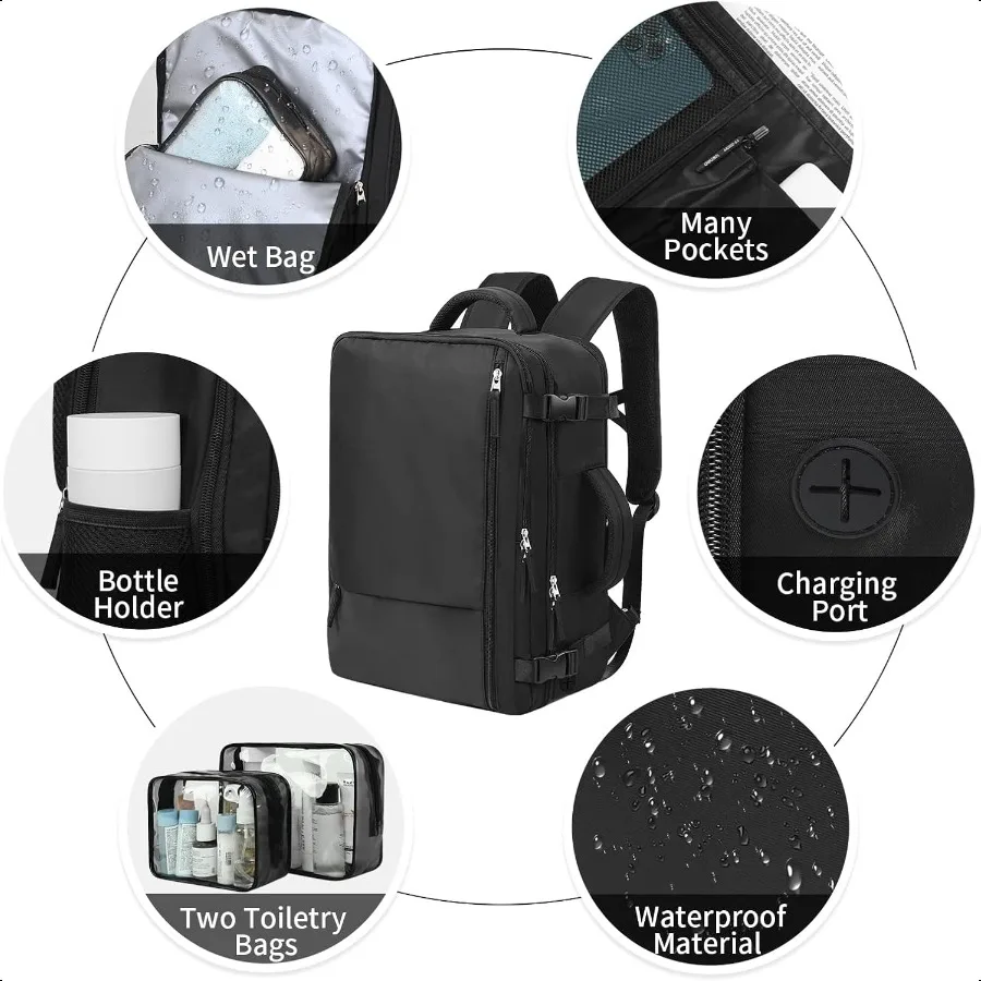 Zaino grande da viaggio per laptop per donna uomo nero