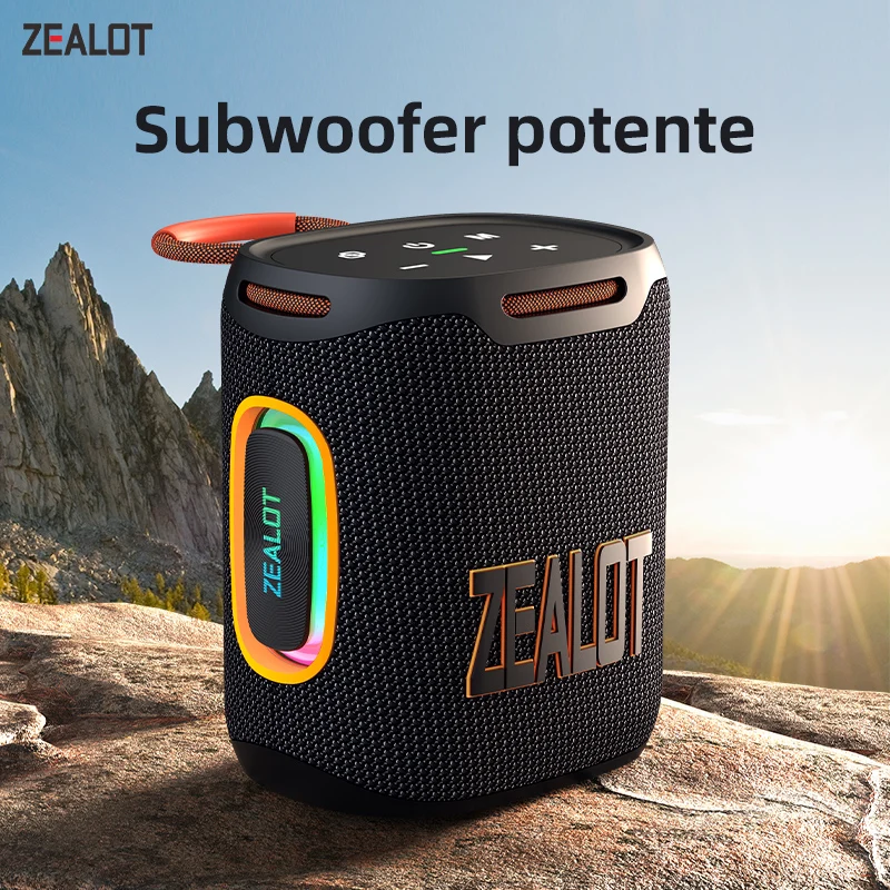 Caixa de Som Bluetooth Portátil Original ZEALOT-S122 com Som Balanceado/Subwoofer, BT5.3, Caixa de Som para Exterior com Luz LED
