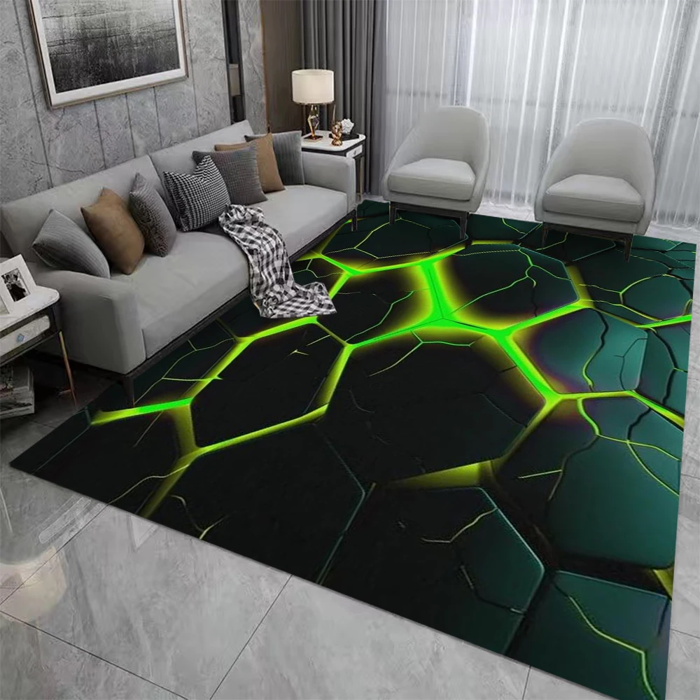 Living Room Area Rug Geometric Technology Neon Hexagon Rug, Green Washable Rug,  Non-Slip Area Rugs for Bedroom Dining