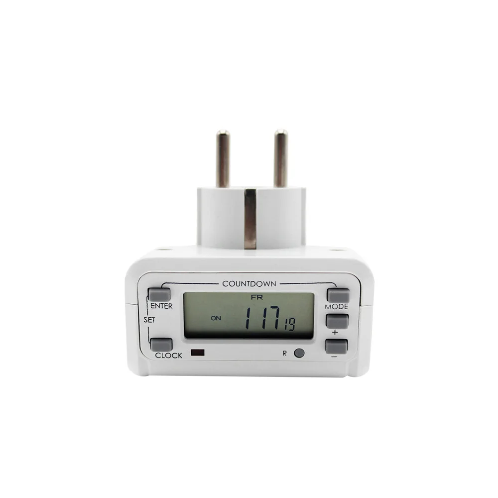 EU Plug Mini LCD Electronic Countdown Timer Socket 16A 250V 1 Second to 1 Week Timing 16 Groups Programmable Timer Outlet