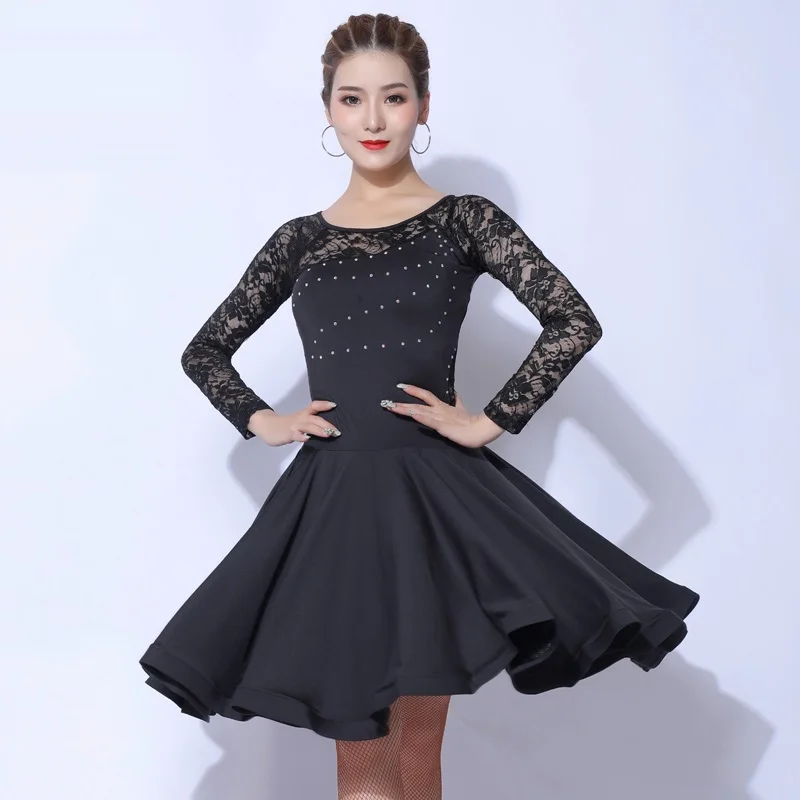 

X222 Latin Dance Dress Summer Dance Costumes New Suit Professional Dancing Dress Short Sleeve Lace Performance Clothes