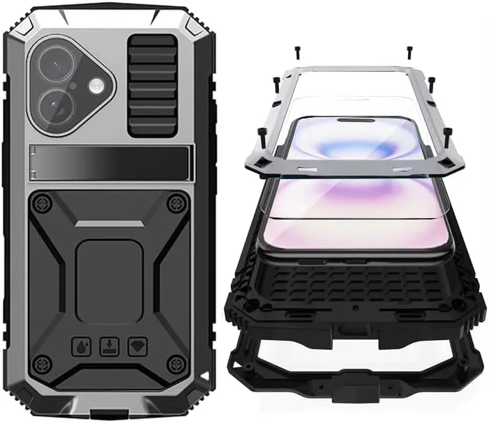 

Case For iPhone 17 Air 16e 16 15 14 Plus 13 12 11 Pro Max Metal Heavy Duty Bumper Shockproof Rugged Tough Screen Protect Cover