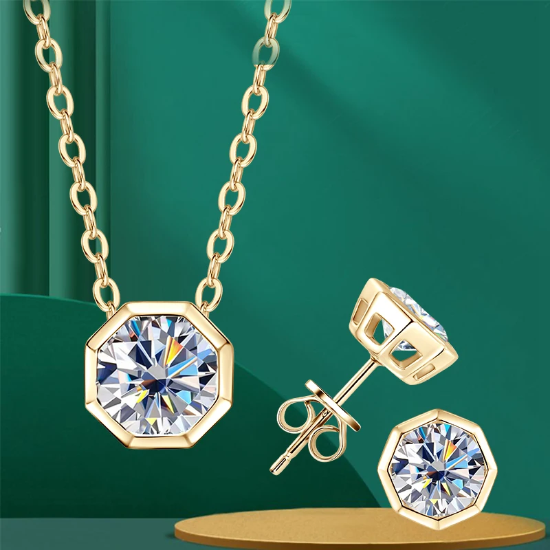 

Lnngy Bijoux Argent стерлингового серебра 925 пробы 6,5 мм муассанит геометрические серьги-гвоздики ожерелье комплект ювелирных изделий для женщин свадебные украшения