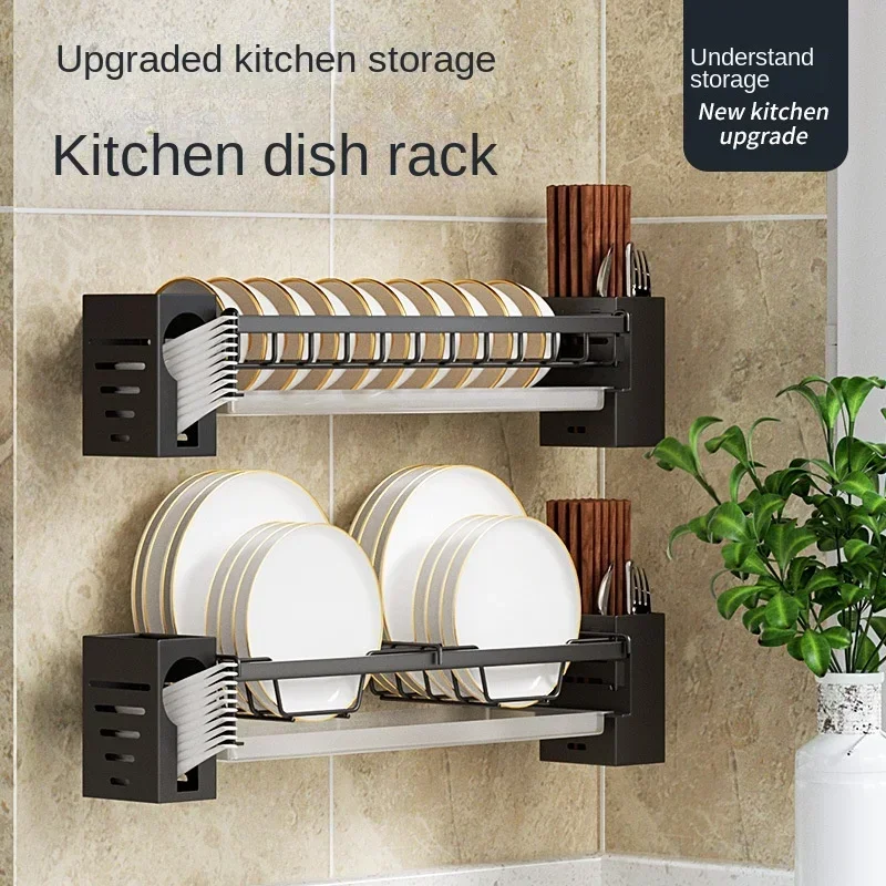 Kitchen storage rack Stainless steel multifunctional plate drainage rack, wall hanging sponge plate drain groans