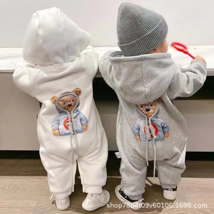 Baby fleece onesie boys baby onesie long-sleeved Romper newborn baby full moon spring and autumn outing clothes