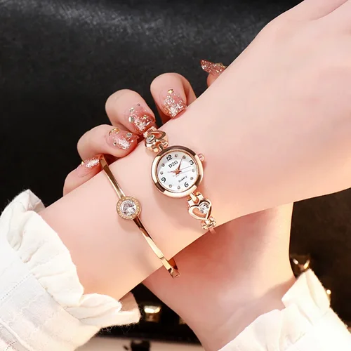 Imagen 2 del producto Reloj de pulsera con forma de corazón para mujer, relojes de cuarzo dorados para mujer, Reloj de pulsera informal, accesorios para regalos