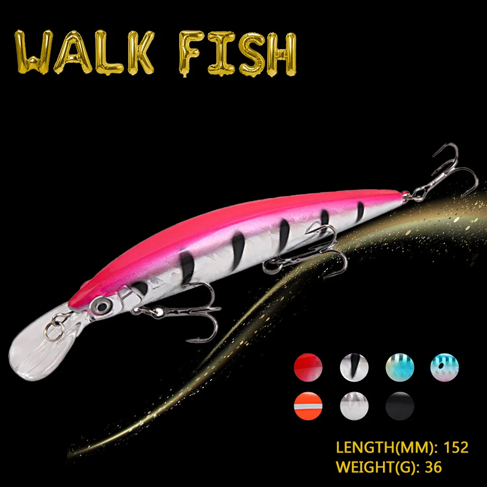 WALK FISH 1PCS Minnow Sinking Fishing Bait 152mm/36g Bionic 3D Fisheyes Wobblers Swimbait Hard Lures For Trout Chub Carp Pesca