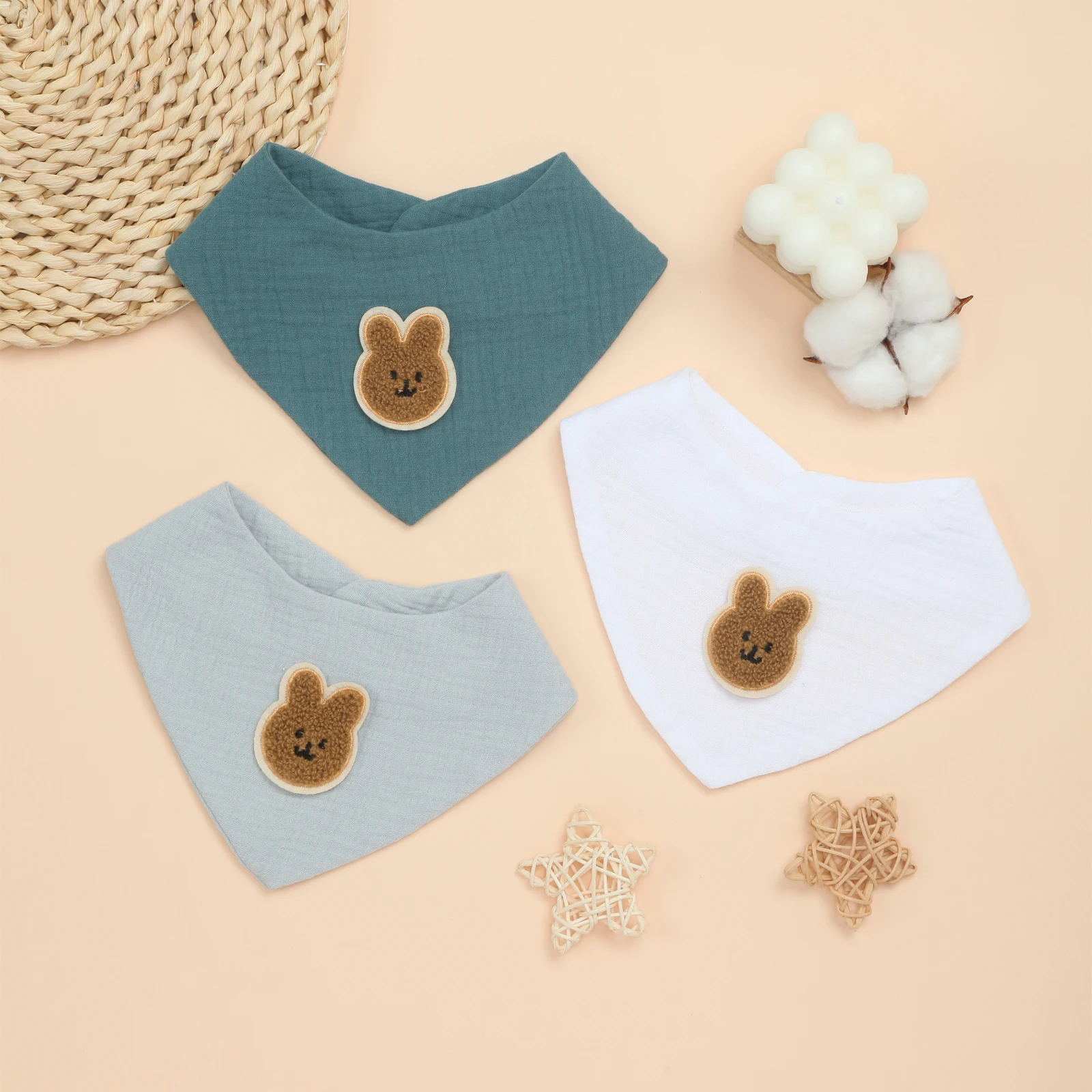 

3 Pack Cute Triangle Baby Bibs for Teething, Drooling, Soft Cotton Absorbent Bibs for Boys & Girls