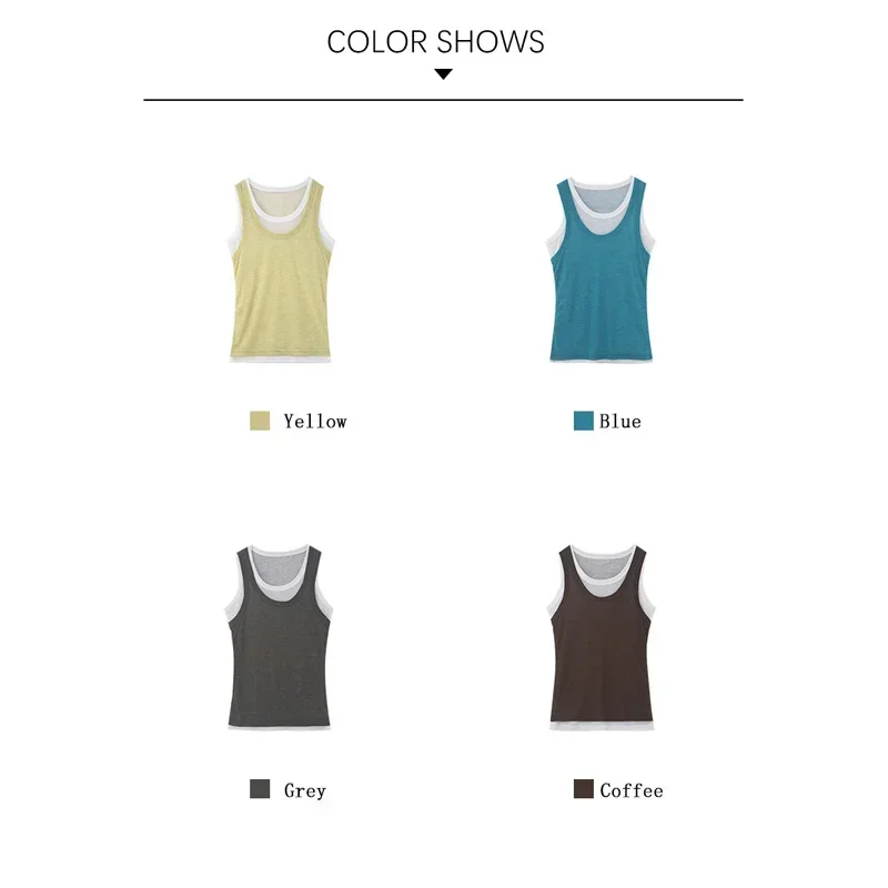 CASUMANL Brand Fake Two Pieces Tanks Females 2024 Summer New Solid Color Sweet Basics Tops Women Casual Cheap Womans Clothes