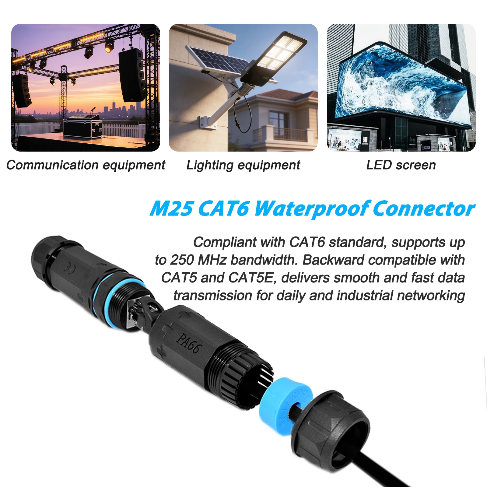 YXY M25 Network RJ45 Connector IP68 Waterproof CAT6/CAT6A/CAT7 Cable Network Ethernet Extenders RJ45 Panel Mount for Outdoor