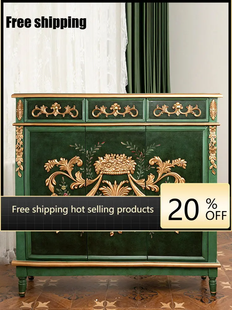 FG solid wood three bucket storage cabinet entrance living room indoor shoe rack antique style