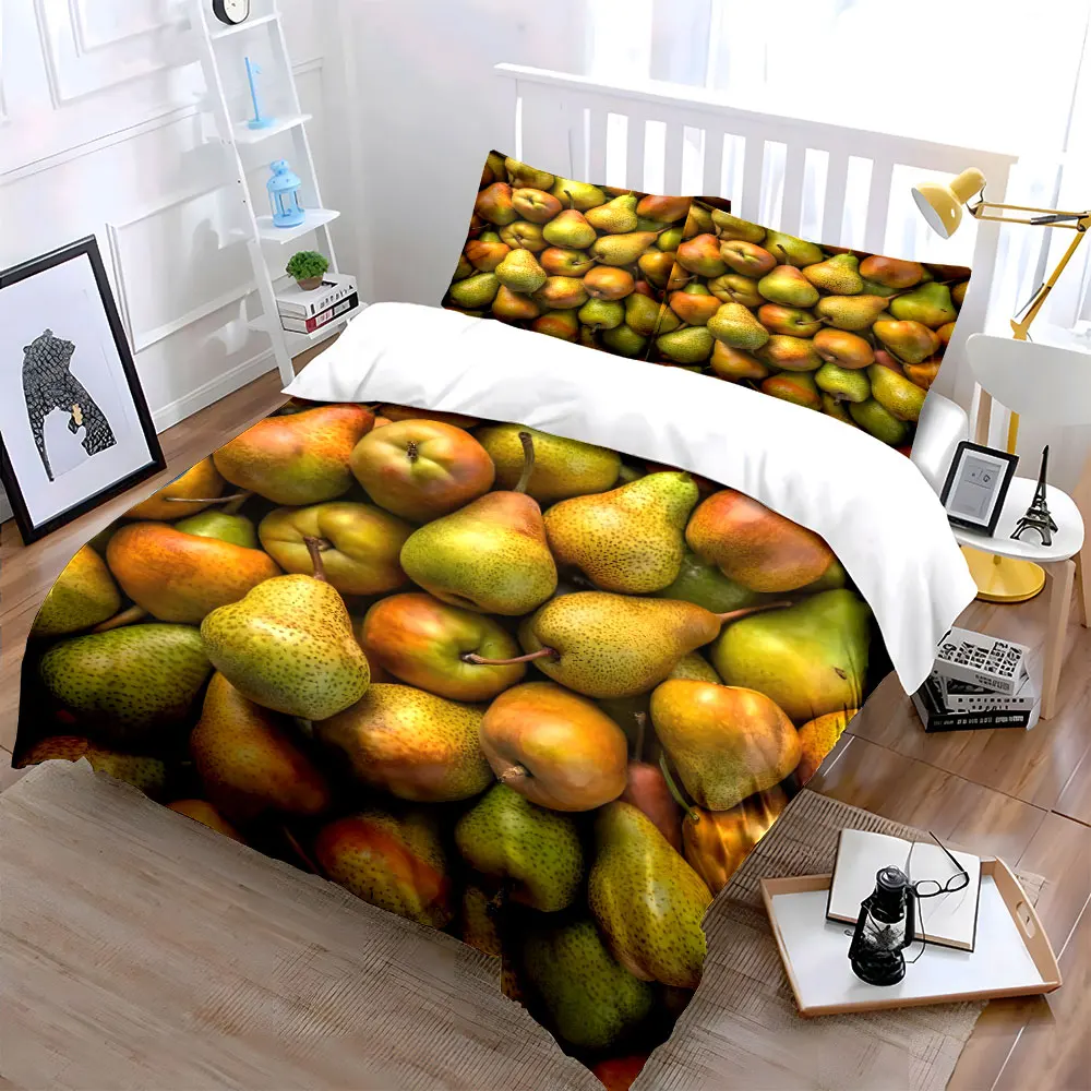 Fresh juicy yellow-green pears Bedding Set for Kids Luxury Gift 3pcs Digital Print Comforter Set Soft Comfortable Breathable