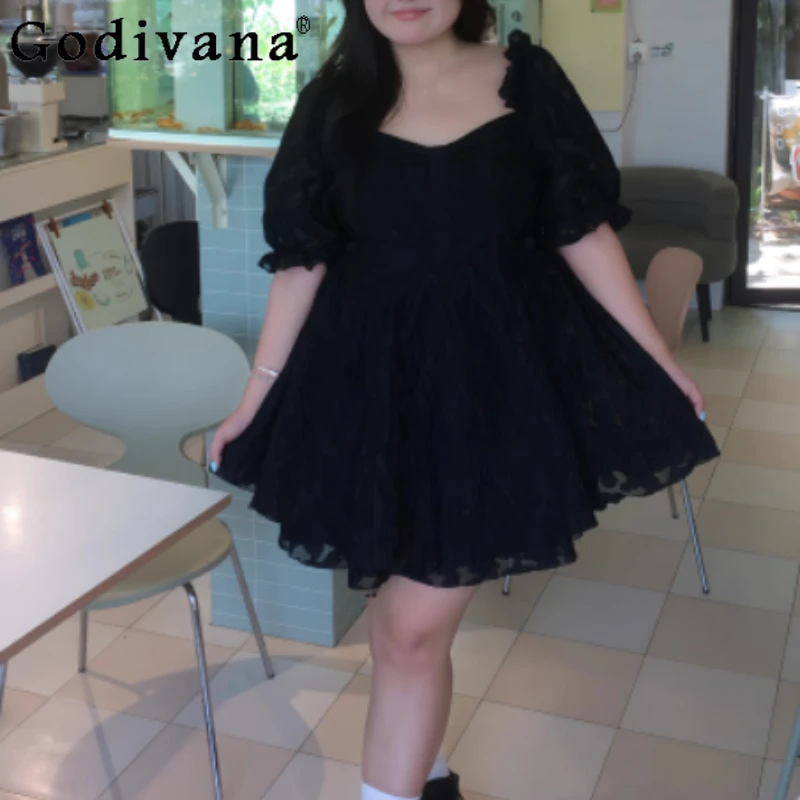 

Весна-лето, большой размер, высокая талия, темное платье принцессы с короткими рукавами, милые свободные модные универсальные платья трапециевидной формы для девочек на день рождения