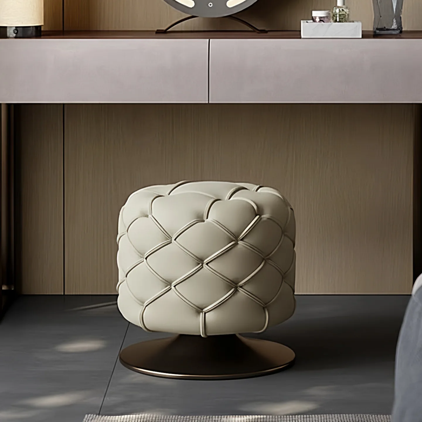 Light luxury full leather dressing stool designer bedroom shoe changing stool modern simple rotatable dressing round stool
