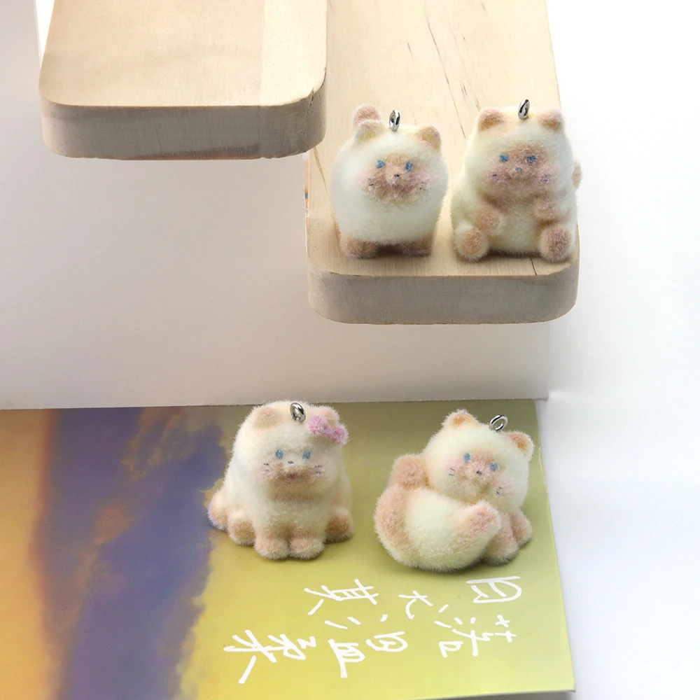 12Pcs 3D Flocking Cat Charms Resin Cartoon Animal Kitten Pendant for Necklace Earrings Keychains Making DIY Jewelry Accessories