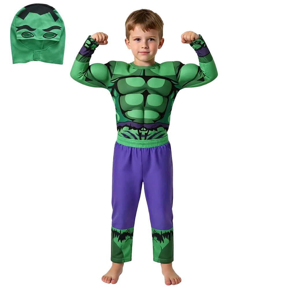 

Hulk Costume Halloween Costumes Muscle Suit Avengers Super Hero Cosplay Set Long-Sleeve Top Pants Mask Carnival Easter Suit