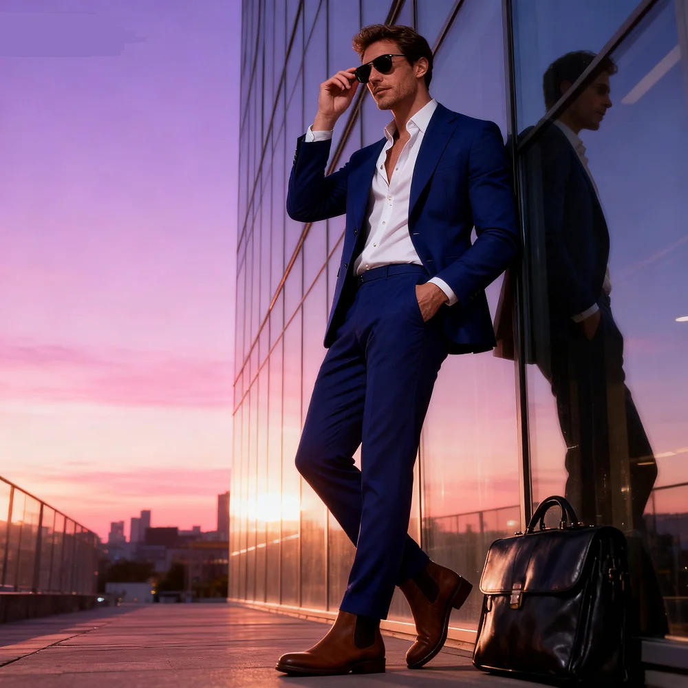 

Classic Slim Fit Men's Business Suit Notch Lapel 2-Piece Blazer And Pants Set for Wedding Prom Groomsmen Elegant Formal Wear