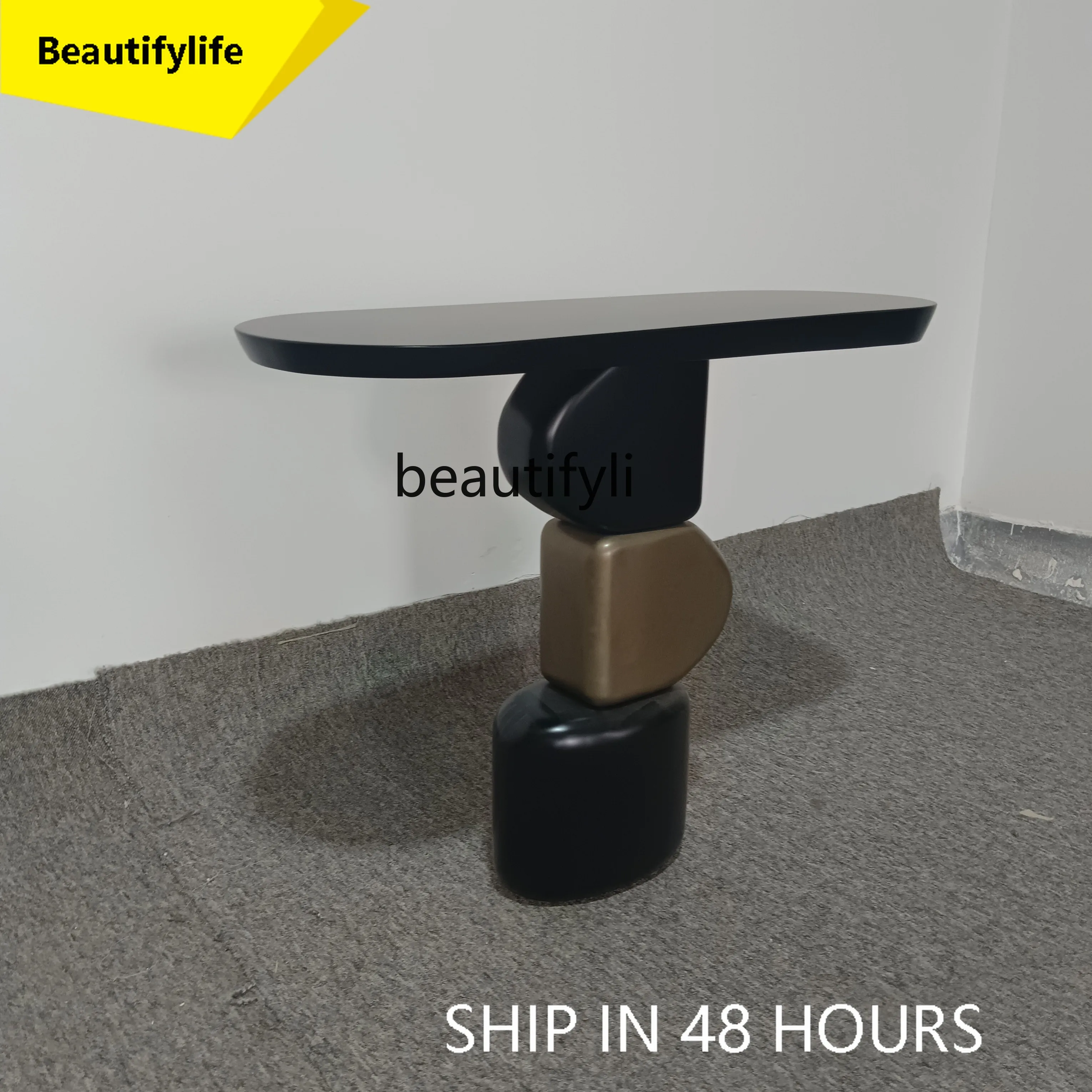 

A38 Nordic Designer Wabi-Sabi Style Coffee Table Creative Irregular Shape Coffee Table Living Room Glass Steel