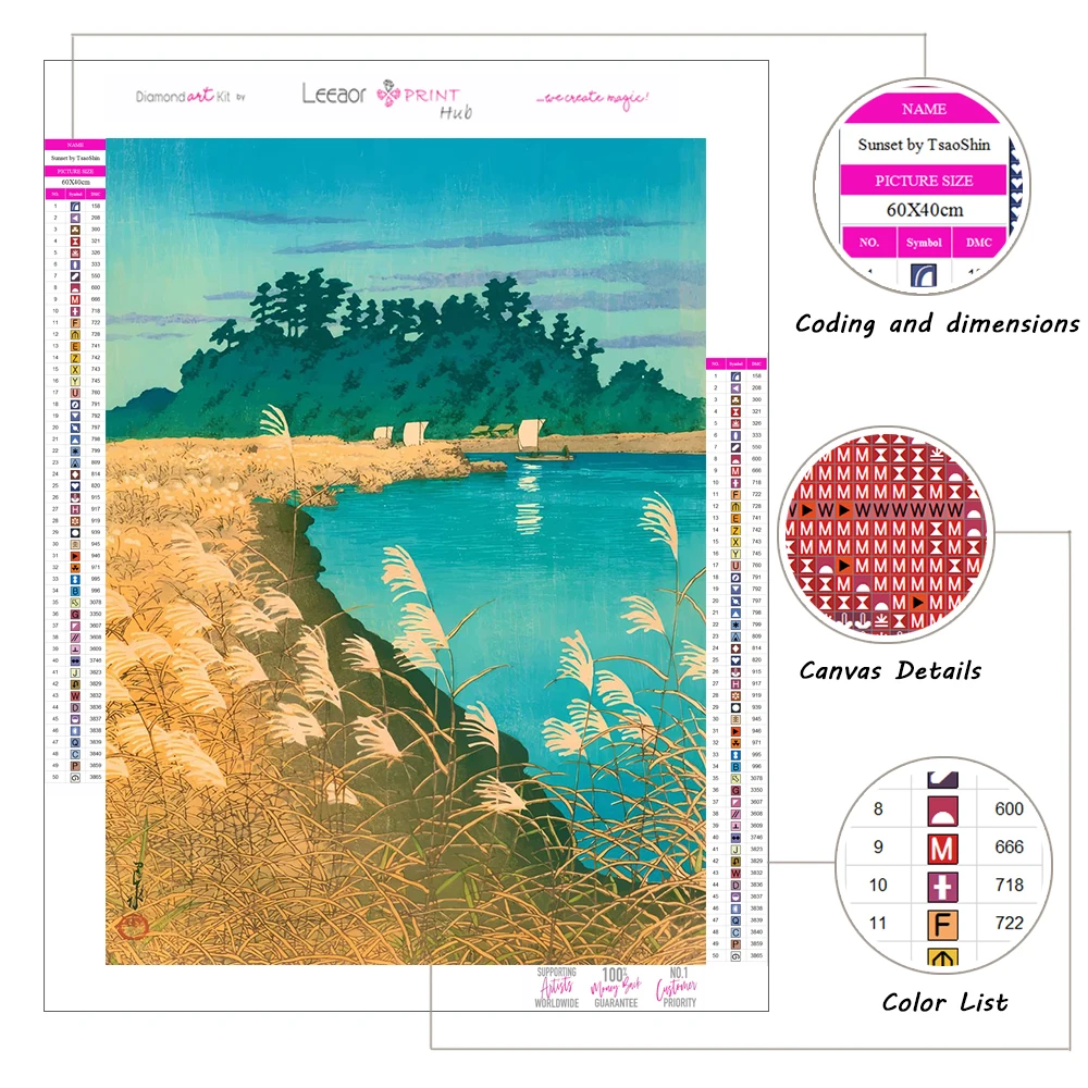 Ukiyo e Diamond Painting Lake landscape Cross Stitch Full Diamond Round Square Embroidery Diamond Painting Kit Mosaic Home Decor