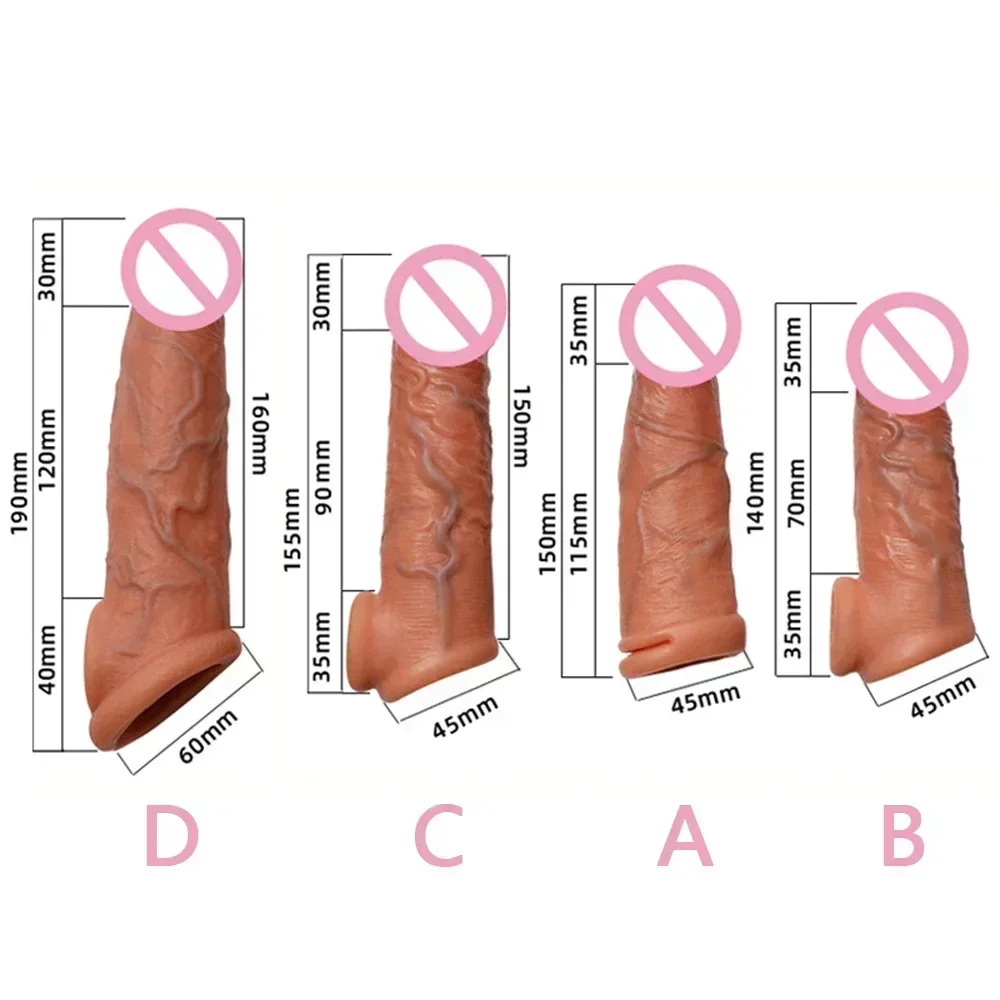 Realistic Penis Extender Sleeve Cover Header Case Reusable Condom Delay Ejaculation Dick Enlargement Extension Men Male Sex Toy