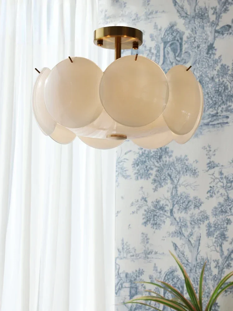 Nordic Crème Wit Glazen Plafondlamp Shell Glazen Hanglamp voor Keuken Woonkamer Slaapkamer Retro Plafondlamp