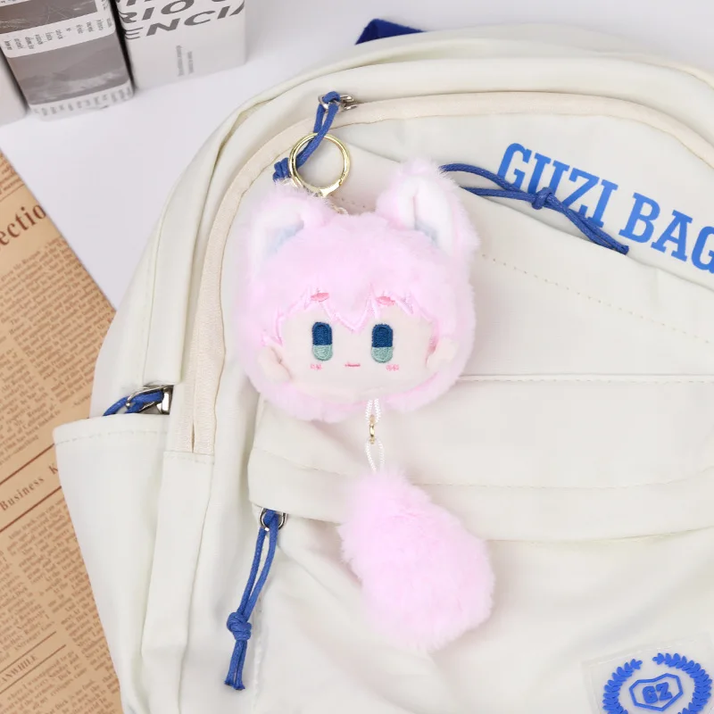 Mini Fluffy Fox Girl Plush Pendant Cartoon Cat Ears Doll Keyring With Plush Tail Bag Hanging Ornament Multiple Colors Gift