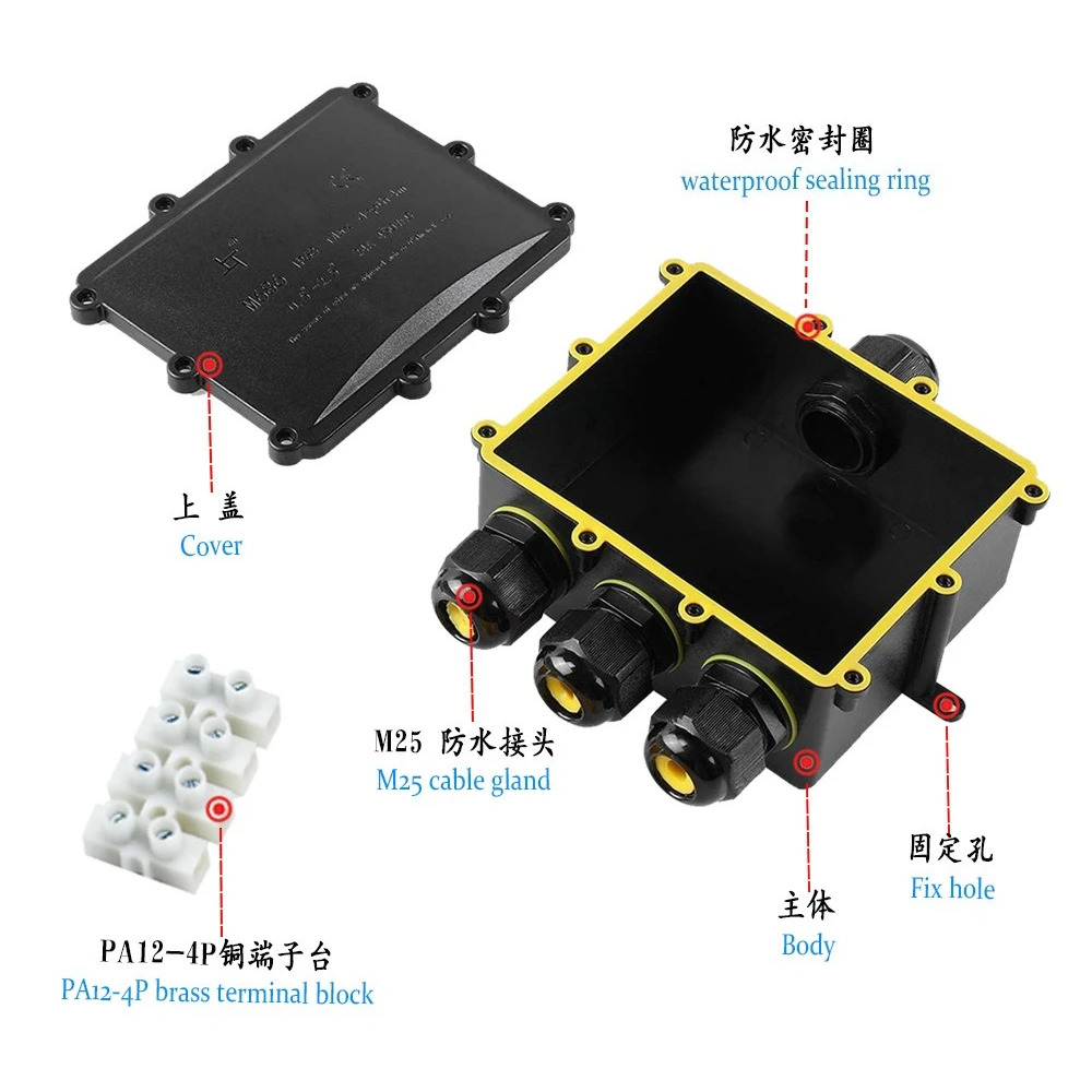 4Way 1In3Out IP68 Waterproof 4-14mm Solar Power Cord Exte LED Pool Lamp Outdoor Street Underground Light Wire Cable Junction Box