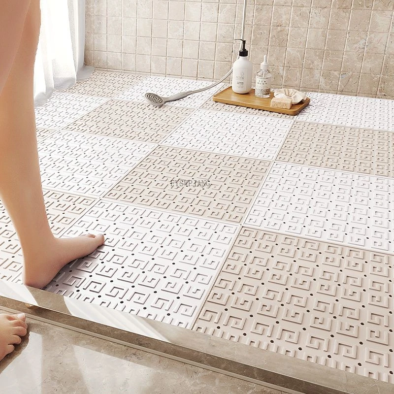 Tapis Antidérapant Salle De Bain Imperméable 60x90cm - Tapis Douche Anti-Chute Avec Ventouses PVC Blanc/Gris