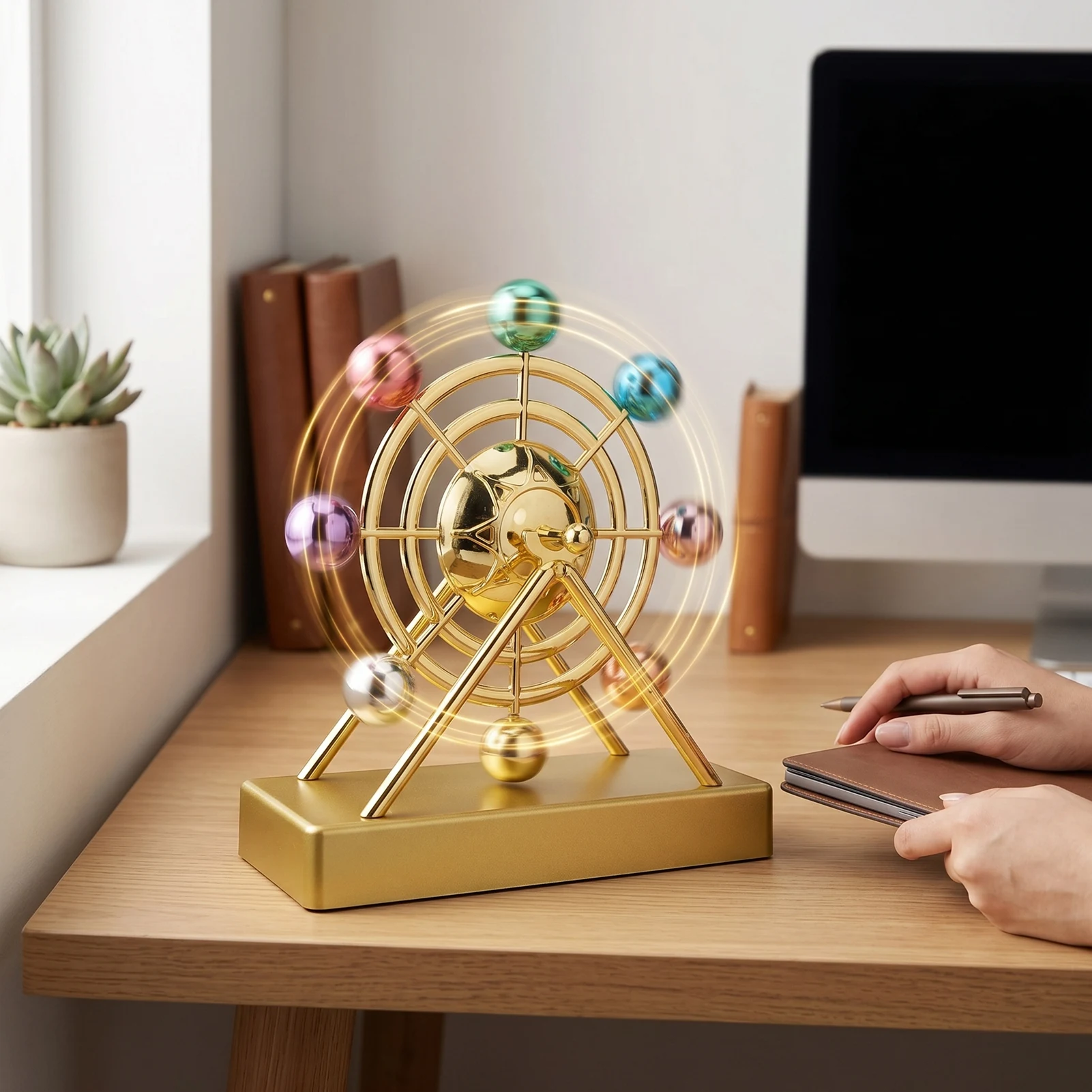 Perpetual Motion Windmill with Revolving Colorful Balance Balls Mesmerizing  Artwork for Home  Decoration Battery Powered