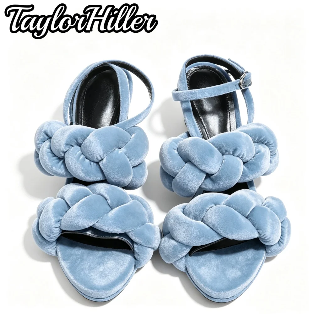 Sandalias de tacón de aguja con tiras y nudo decorativo, estilo gladiador, color lavanda, con doble tira y hebilla, para mujer