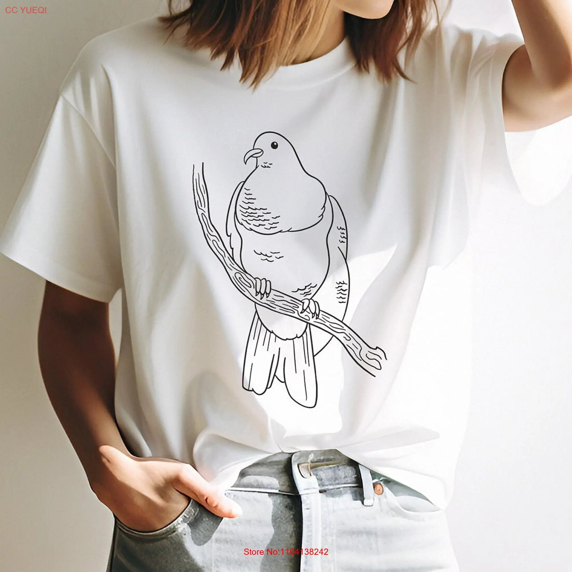 Kereru Hand Drawn T Shirt Funny Pigeon Bird for Lover Casual Wear Animal long or short sleeves