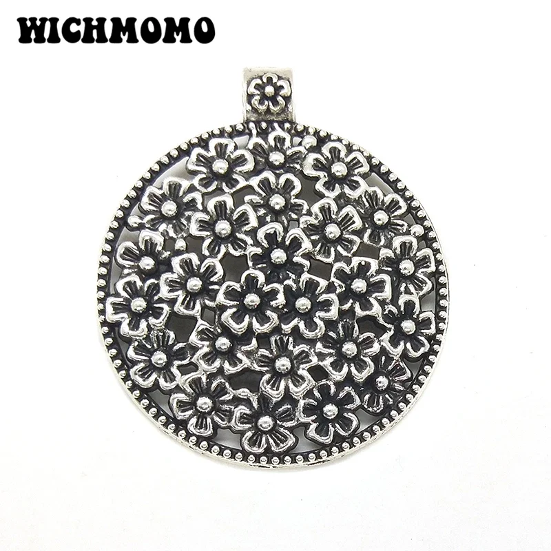 New 1pieces/bag 52*45mm Zinc Alloy  Round Hollow Out Flower Charms Pendants DIY Necklaces Bracelets Jewelry Accessories