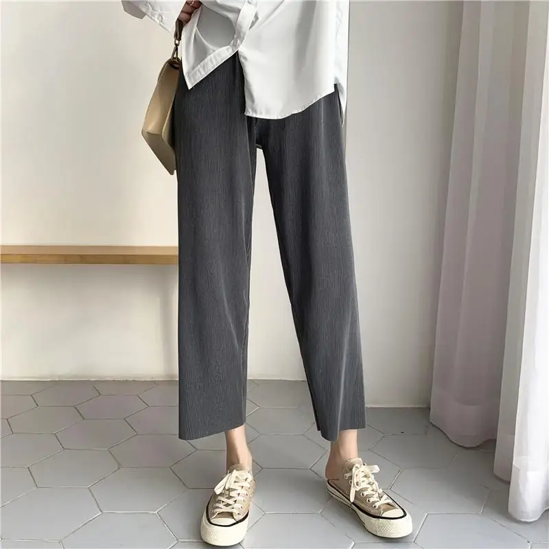 Women Autumn Simplicity Loose Office Lady Solid Color High Waist Appear Thin Wide Leg Ladies Casual All-match Cropped Pants