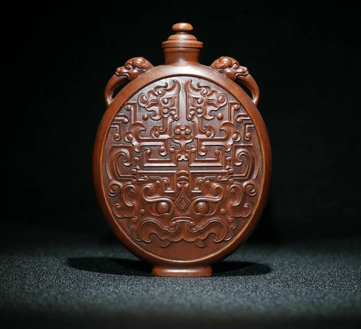 old chinese peking snuff bottle carved Boxwood bottles Wood carving statue gifts