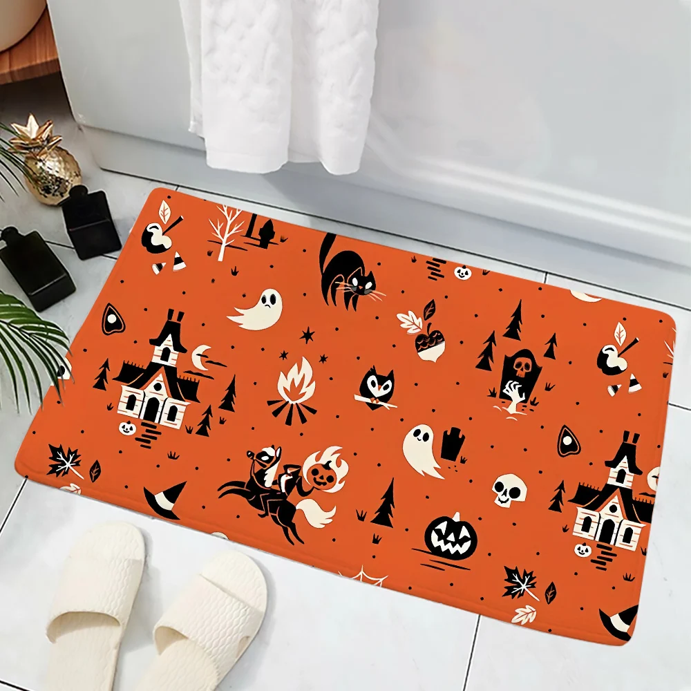 

CLOOCL Kitchen Mat Plush Doormat Halloween Pumpkin Black Cat 3D Print Entrance Doormat Home Hallway Floor Mat Dropshipping