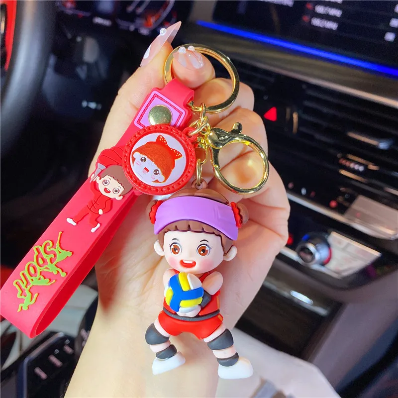 3pcs Cartoon Taekwondo Sports Girl Keychain For Women Bag Pendant Creative CutBasketball Dancing Girl Key Chain Car Key Gifts