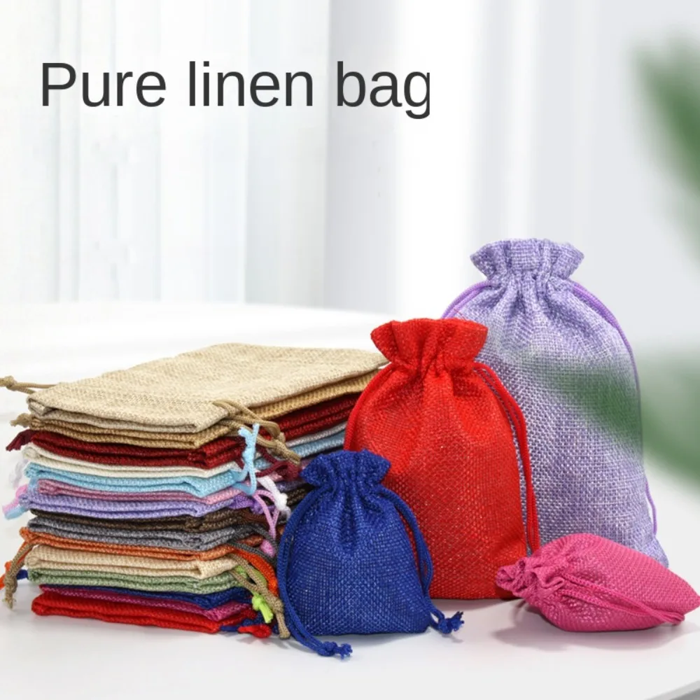 Linen Colorful Linen Drawstring Pockets Breathable and Dustproof with Drawstring Cloth Storage Bag Multiple Colour