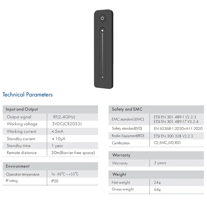 V1-K LED Strip Dimmer 12-48V DC PWM Frequency Adjustable 1CH 20A Rotary Knob 2.4G RF LED Dimmer Touch Remote Control Dimer