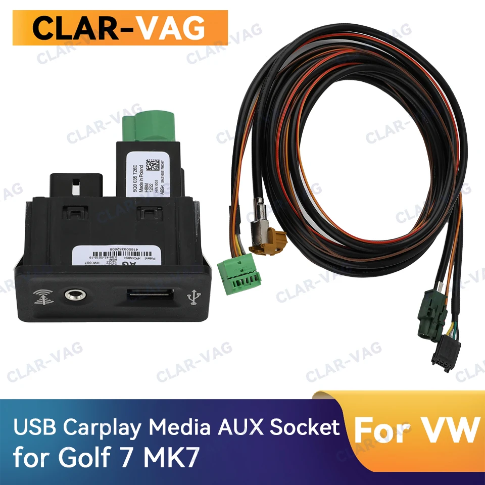 

5G0035222E MIB2 USB CarPlay Media AUX Socket Switch Install Plug Button Harness For VW Golf 7 MK7 5Q0035726E 5Q0035222E