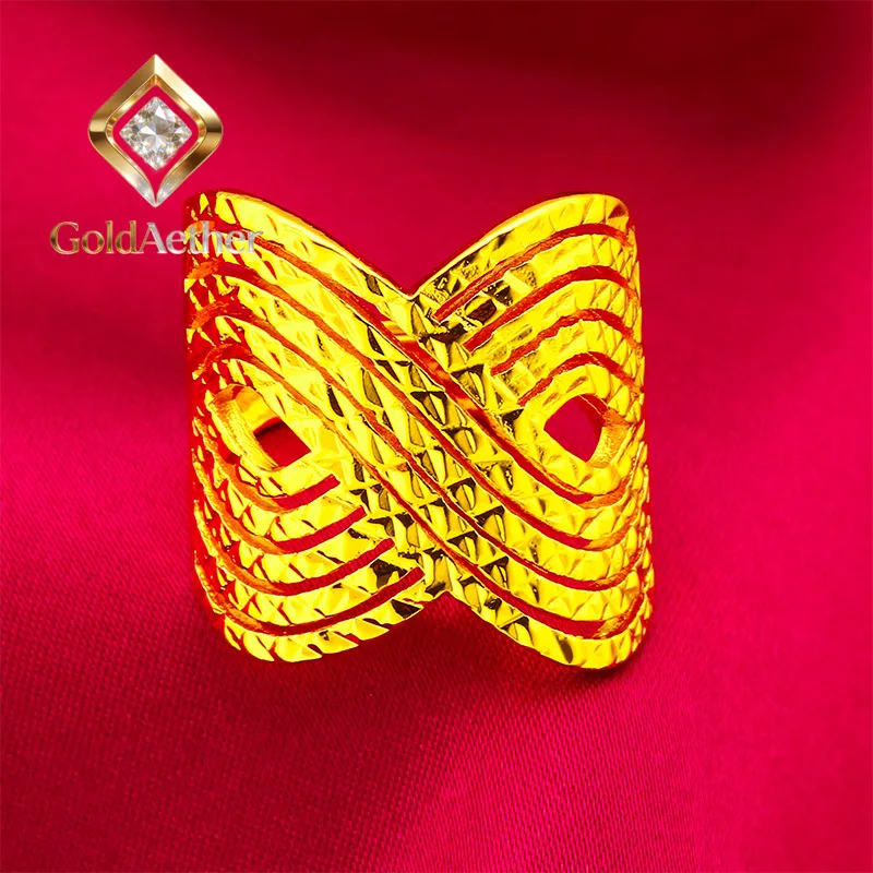 GoldNouveau Large Twist Open Ring Women's 24K Gold AU999 - Value-preserving AU999 gold, twist design for elegance, for outings a